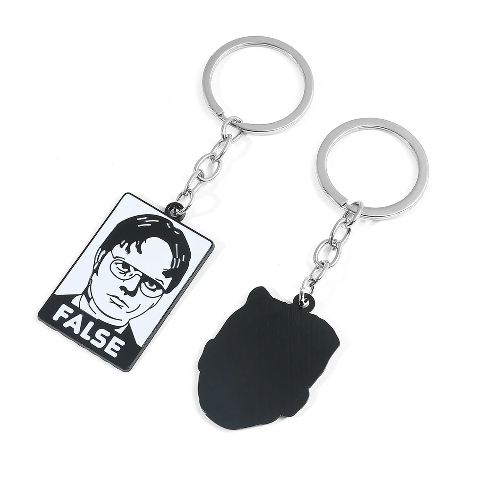 Funny Michael Scott Dwight Enamel Pendant Keychain for Backpack Pendant Ornament Cartoon Keyrings for The Office Keychain