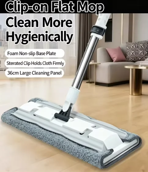 HTMCK Hands Free Flat Lazy Mop with Cloth Holder, Self Wringing No Hand Wash Floor Mop, Mop Only, Cleaning Cloth Not Included