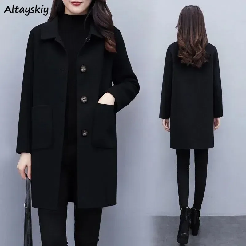 

Blends Women Korean Fashion Winter Coat Cleanfit Age-reducing Designed Aesthetic Wool Coats Baggy Casual All-match Streetwear