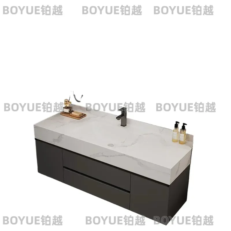 Sintered Stone Hot Bending Integrated Basin Solid Wood Vanity Cabinet Large Storage Bathroom Sink Combo Modern Simple