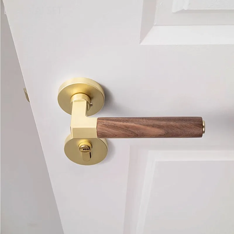 

High Quality Walnut Handle Bedroom Door Lock Mute Security Door Locks Indoor Hardware Retro Mechanical Lockset with The Key