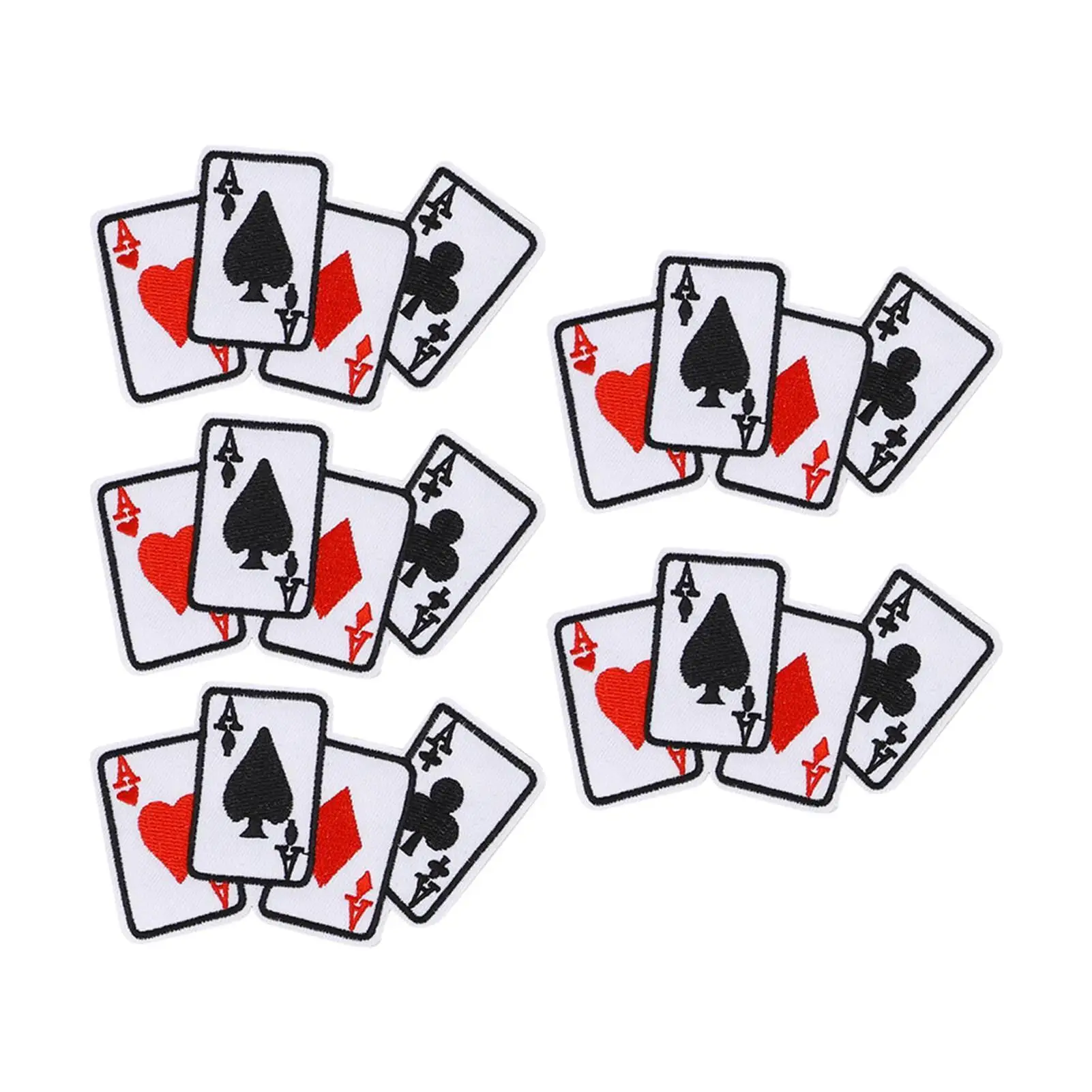 5PCS Poker Ace Patches Iron-On Applique DIY Playing Card Fabric Stickers for T-Shirts