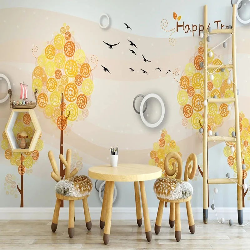 Custom Photo Wallpaper 3D Nordic Modern Minimalist Cartoon Tree Children's Room Backdrop Papel De Parede Home Décor Tapety