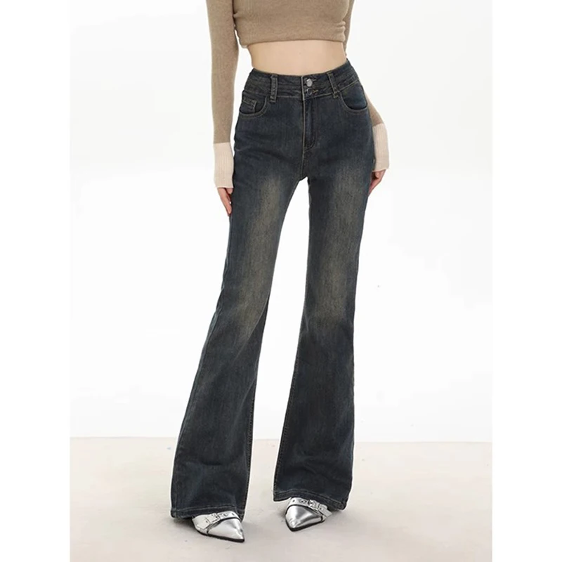 WCFCX STUDIO Autumn New Micro Flared Jeans Women Vintage Denim Ladies High Waist Fashion Wide Leg Jeans Casual