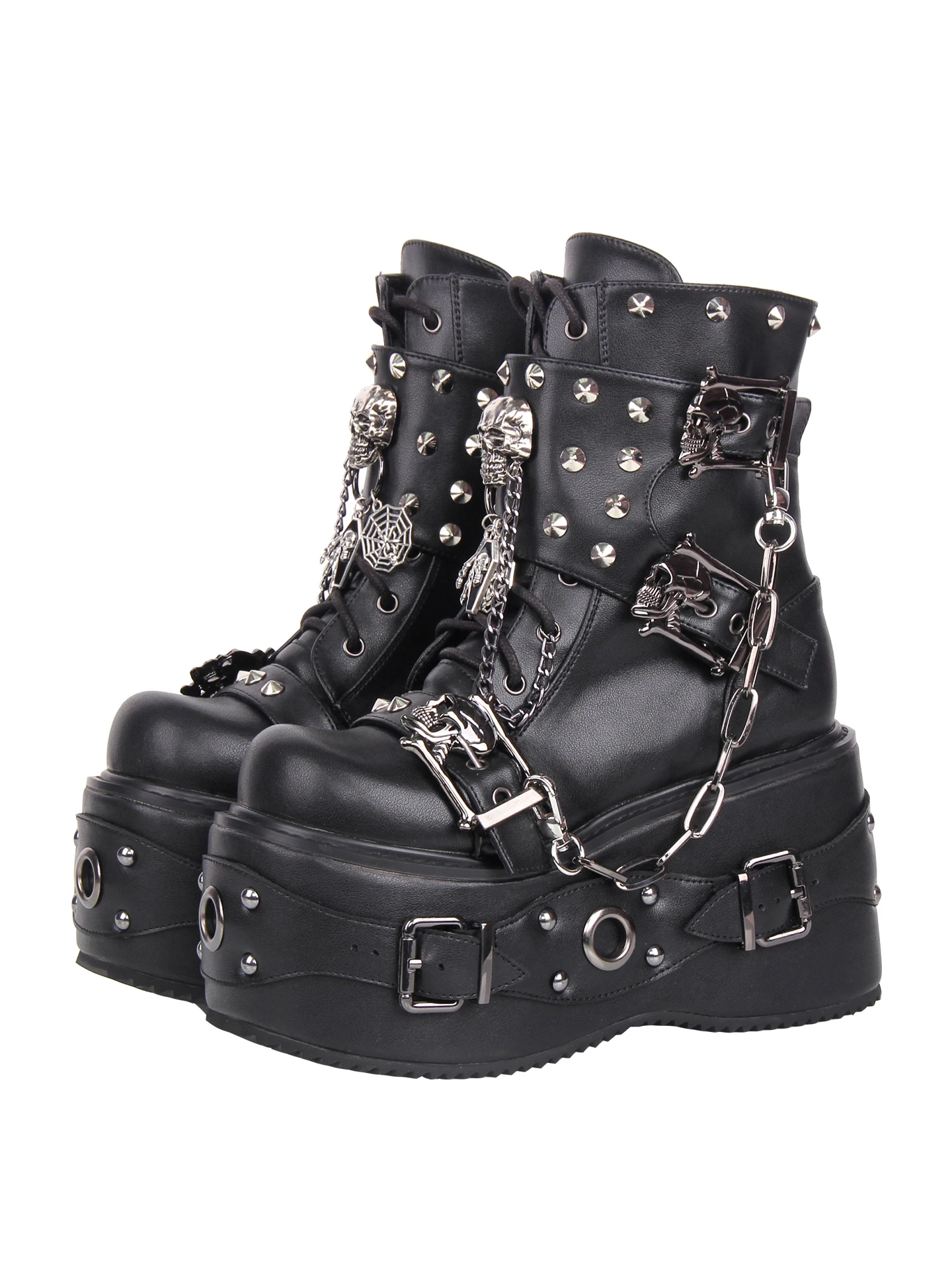 2026 New Punk Belt Buckle Chain Sponge Cake Thick Bottom Strap Boots Retro Fashion Motorcycle Boots