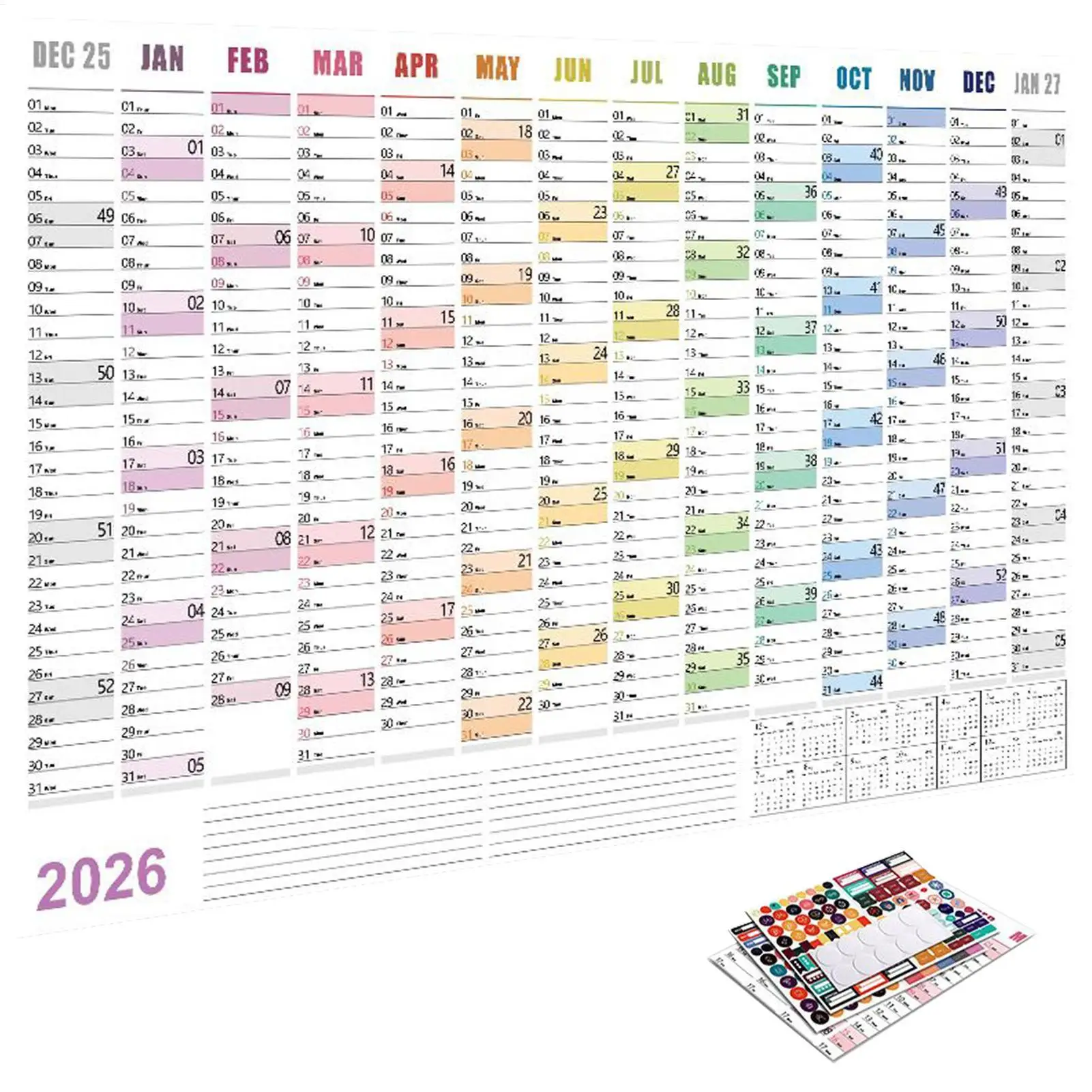 

Настенный календарь на 2026 год, 74x52.5x0.5 см, большой, для офиса, ежемесячный, для учебы, школьных задач, уборки дома