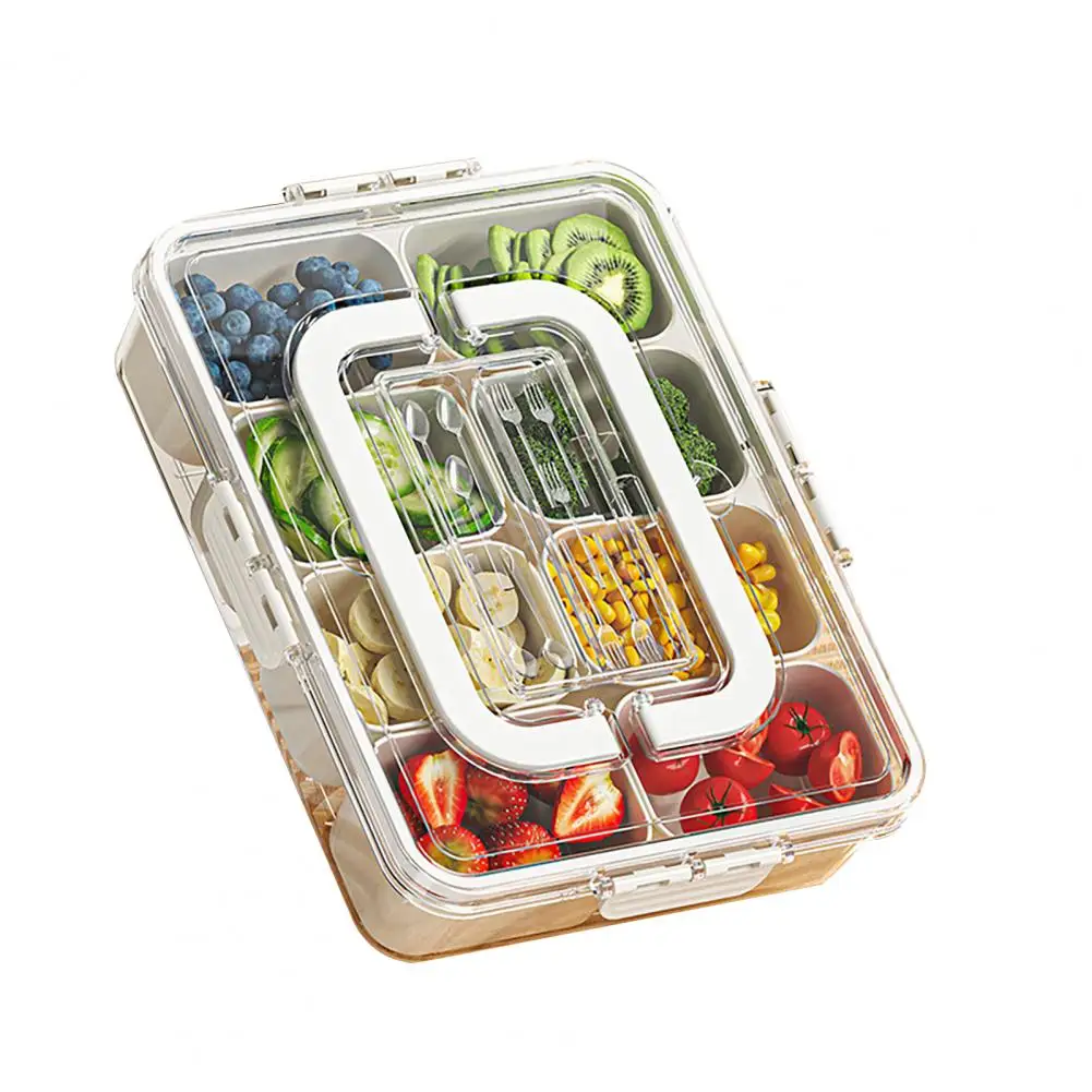 

Transparent Lid Storage Box 8-compartment Crisper Box with Spoons Forks Ultimate Fridge Storage Solution for Food Preservation