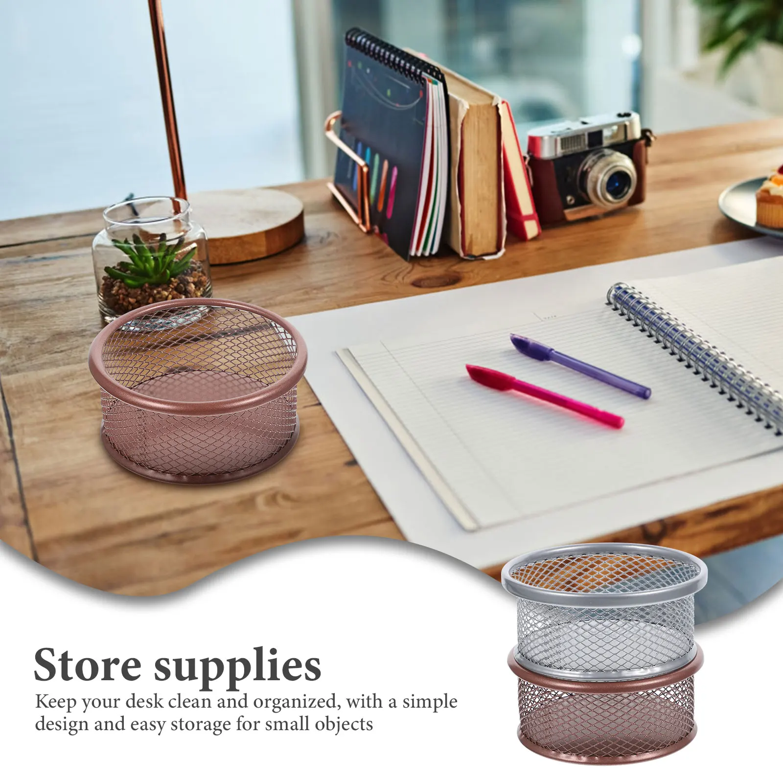

2pcs Metal Paperclip Holder Mesh Desk Organizer Storage Container For Office School Supplies Sundries Holder Stackable