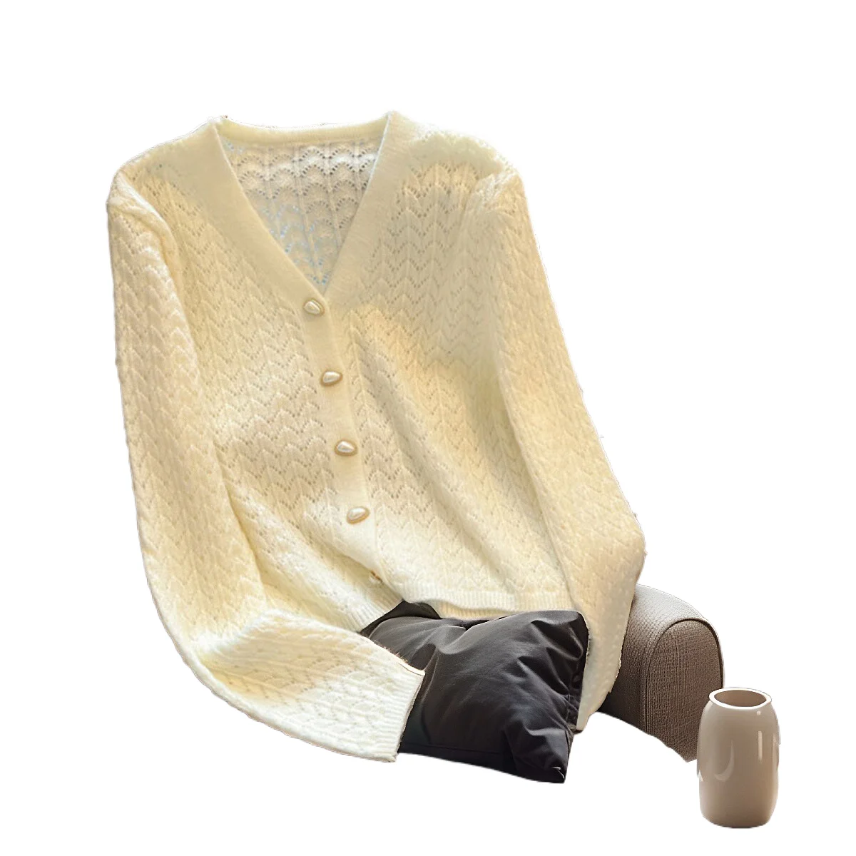 

Свитер женский, весенне-осенний, новый свободный вязаный кардиган, тонкая рубашка с кондиционером, универсальный топ с длинными рукавами