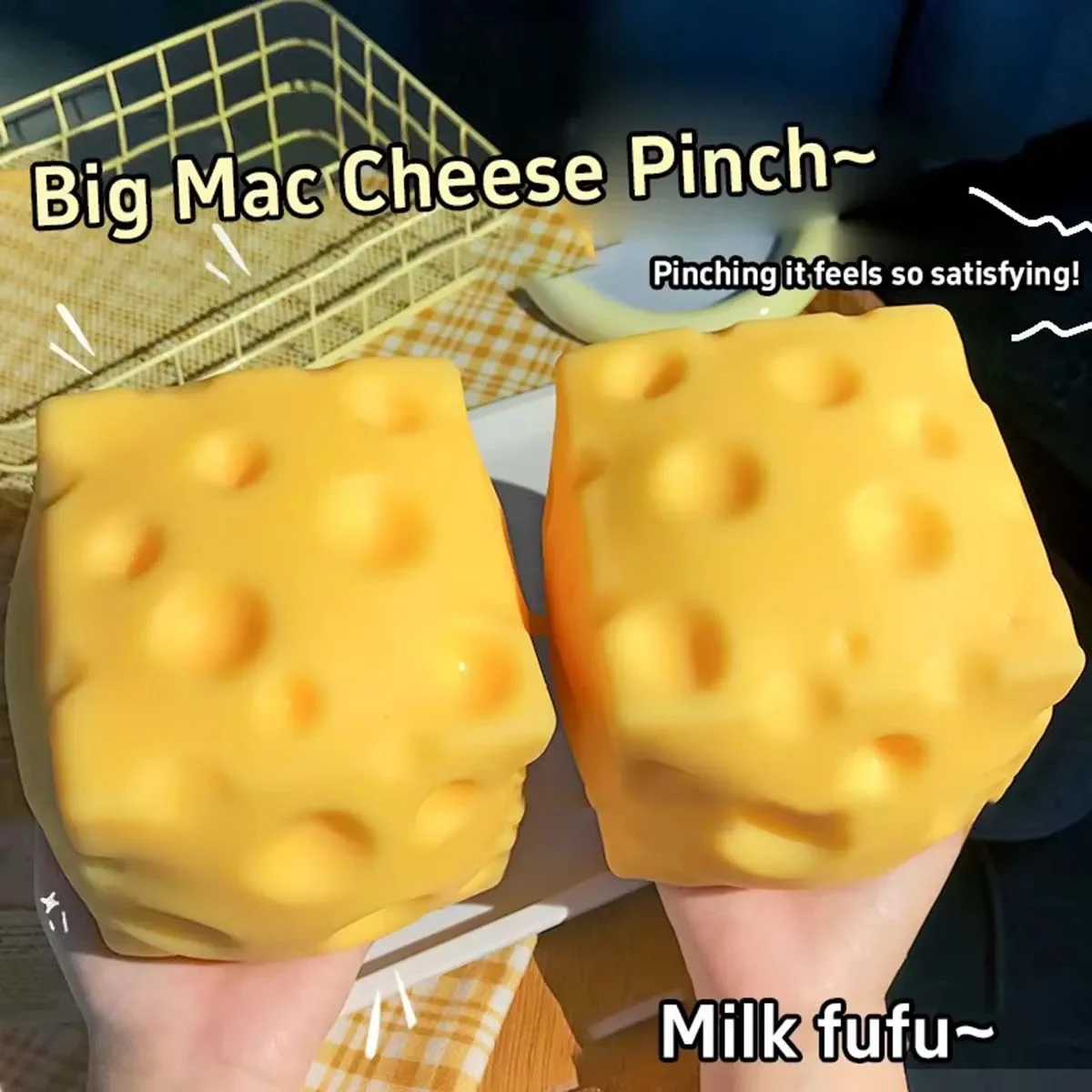 Cheese Square Simulated Slow Rebound Stress Relieving Tool Cheese Office Stress Relieving Squeezing Butter Relaxing Accessories
