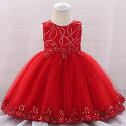 Baby Girls Sequins Bow Princess Dress For Kids Christening 1st Year Birthday Party Baptism Christmas Ball Gown 3-24 Months