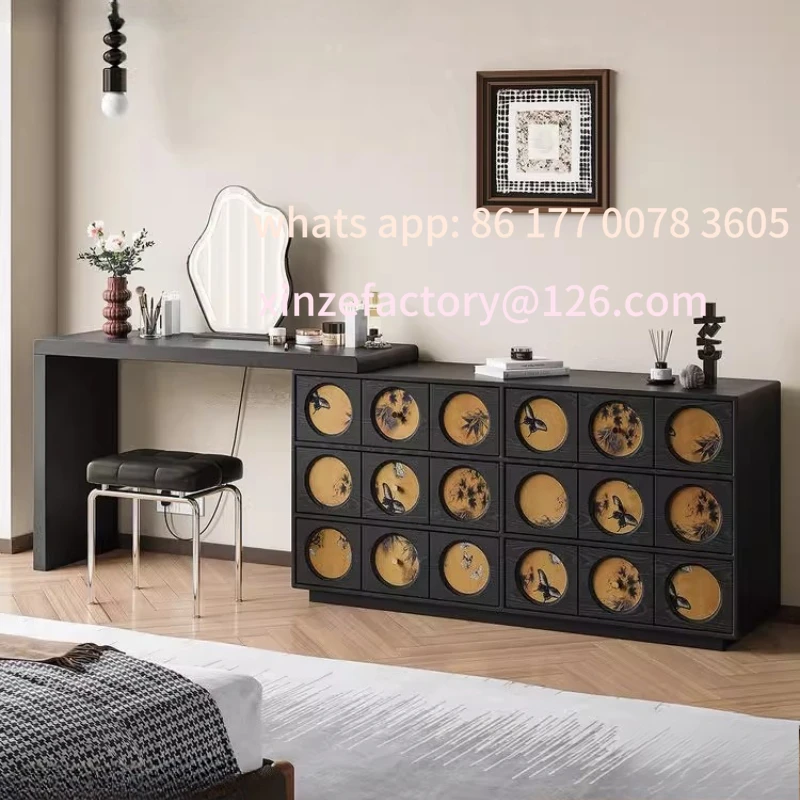 

Customizable furniture Medieval style solid wood makeup table, dresser, integrated, end of bed corner retro dresser home Luxury