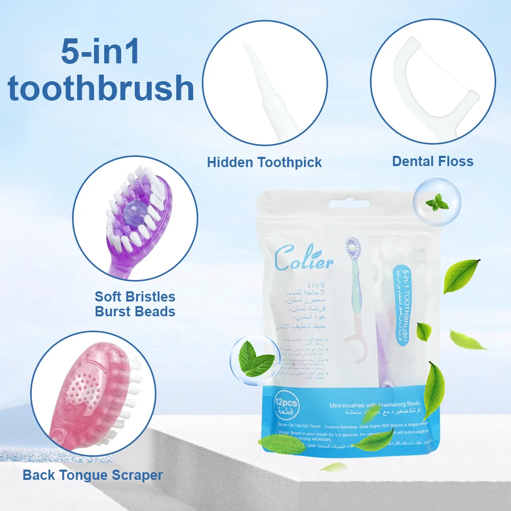 Dental Multi functional Burst Bead Toothbrush with Independent Packaging 3-in-1 Essential Toothbrush for Oral Cleaning Travel