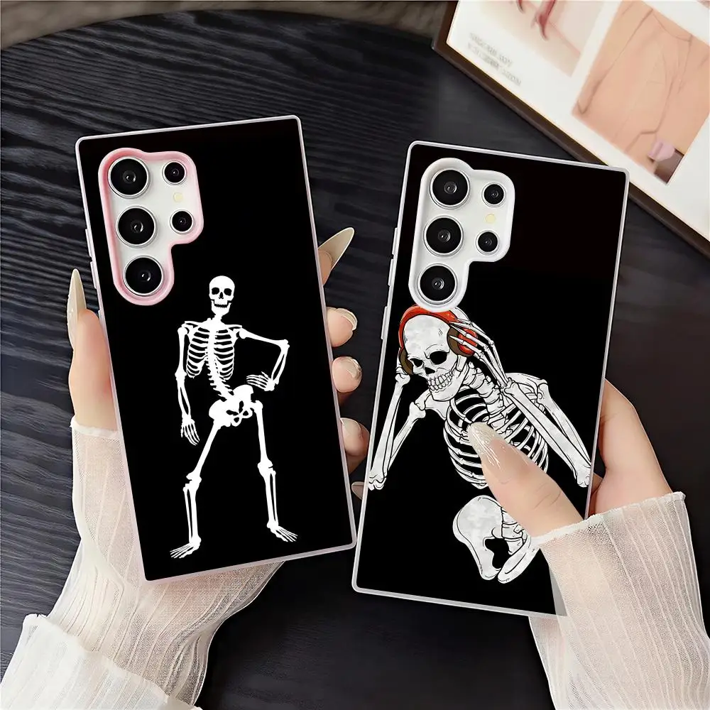 Spooky h-human skeletonS Phone Case 2-in-1 Detachable Clear Case with Card & Photo Slot for Samsung S22-S26