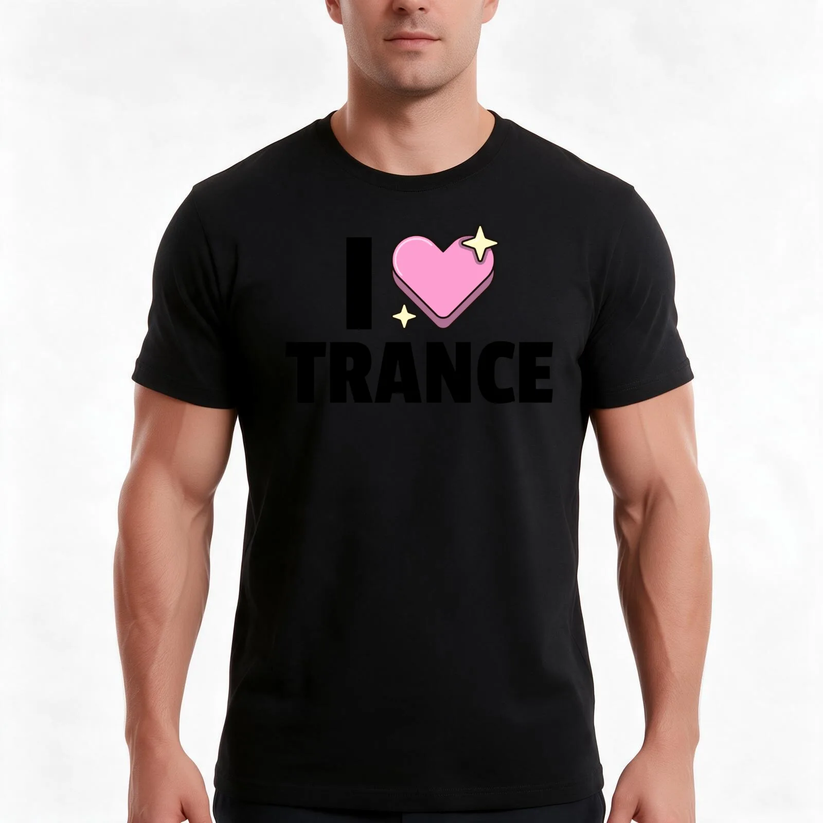I Heart Trance (black) T-Shirt, Summer Casual Cotton Tee, Oversized Streetwear Tops, Vintage Graphic Print, Unisex Men Women