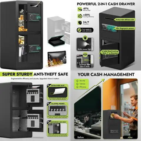 7.0 Cuft Dual-Zone Commercial Drop Safe with Fireproof Bag Large Biometric Safes with Fingerprint Lock & Hidden Lock Box | Dual