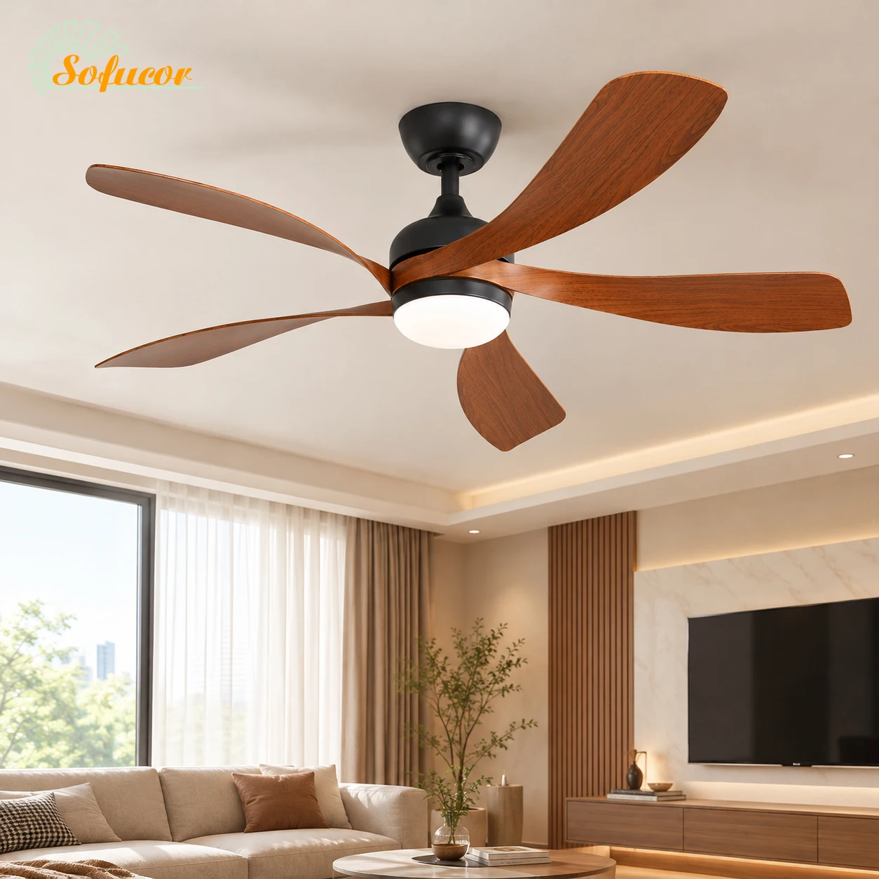 Moderner 52-Zoll-Deckenventilator mit LED-Licht, DC 6-Gang-Hochgeschwindigkeitslüfter mit Fernbedienung