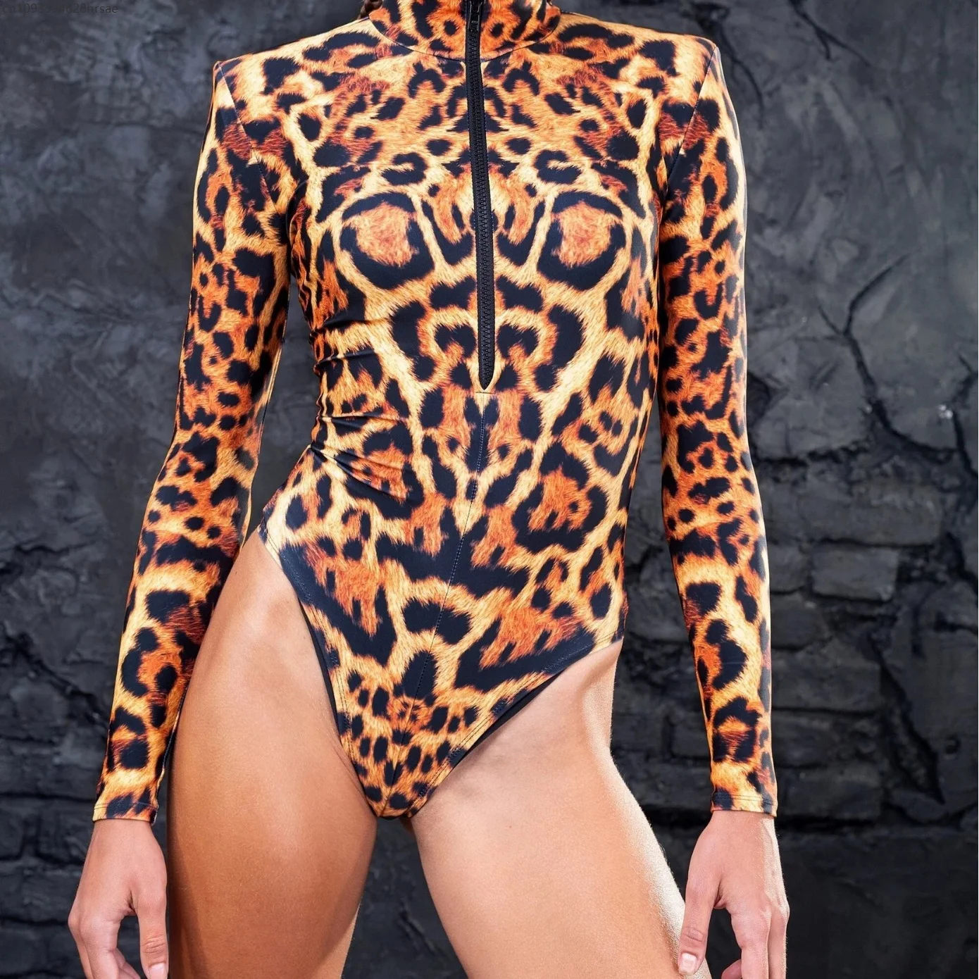 

Sexy Peacock Printing Holiday Party Women Bodysuit Beach Zipper Long Sleeve Swimsuit Rainbow Bathing Suit Jumpsuit Wear