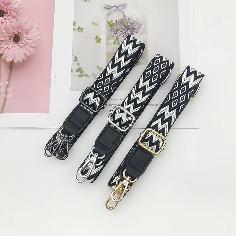 

Черно-белый холщовый ремень с вышивкой 2,5 см, регулируемый одинарный диагональный плечевой ремень, универсальный телескопический ремень для сумки