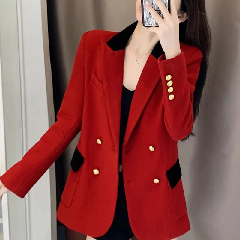 Fashion Lapel Button Spliced Loose Korean Blazer Women\'s Clothing 2023 Autumn New Casual Tops All-match Office Lady Blazers