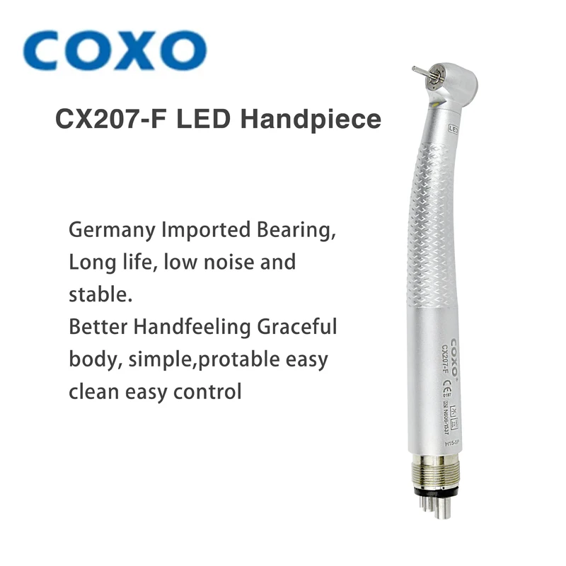 Alta qualità! COXO CX207-F Manipolo dentale ad alta velocità a LED 4 fori con spruzzo a 3 vie 3 Manipolo per dentista ad aria