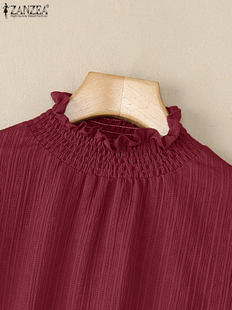 เสื้อผู้หญิง ZANZEA ดีไซน์ทันสมัย เนื้อผ้ามีเท็กซ์เจอร์ แฟชั่นฤดูใบไม้ร่วง 2025 คอเต่า แขนยาวทรงกระบอก สีพื้น เสื้อผ้าผู้หญิง