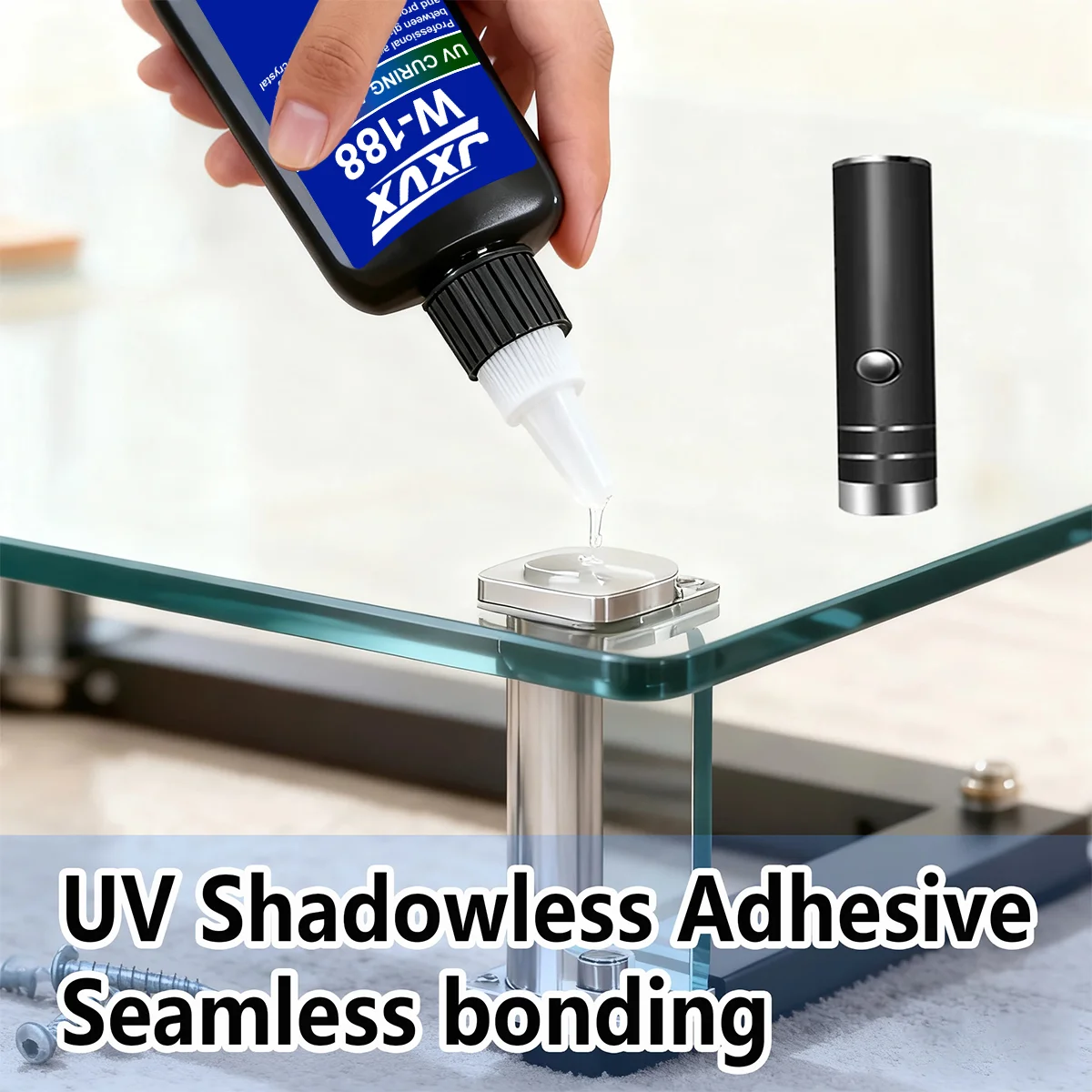 50g New W-188 High-Strength UV-Curing Resin Adhesive, suitable for DIY projects, bonding and welding glass, metal, ceramics, and ABS materials Includes UV curing lamp, 1-3 pcs.