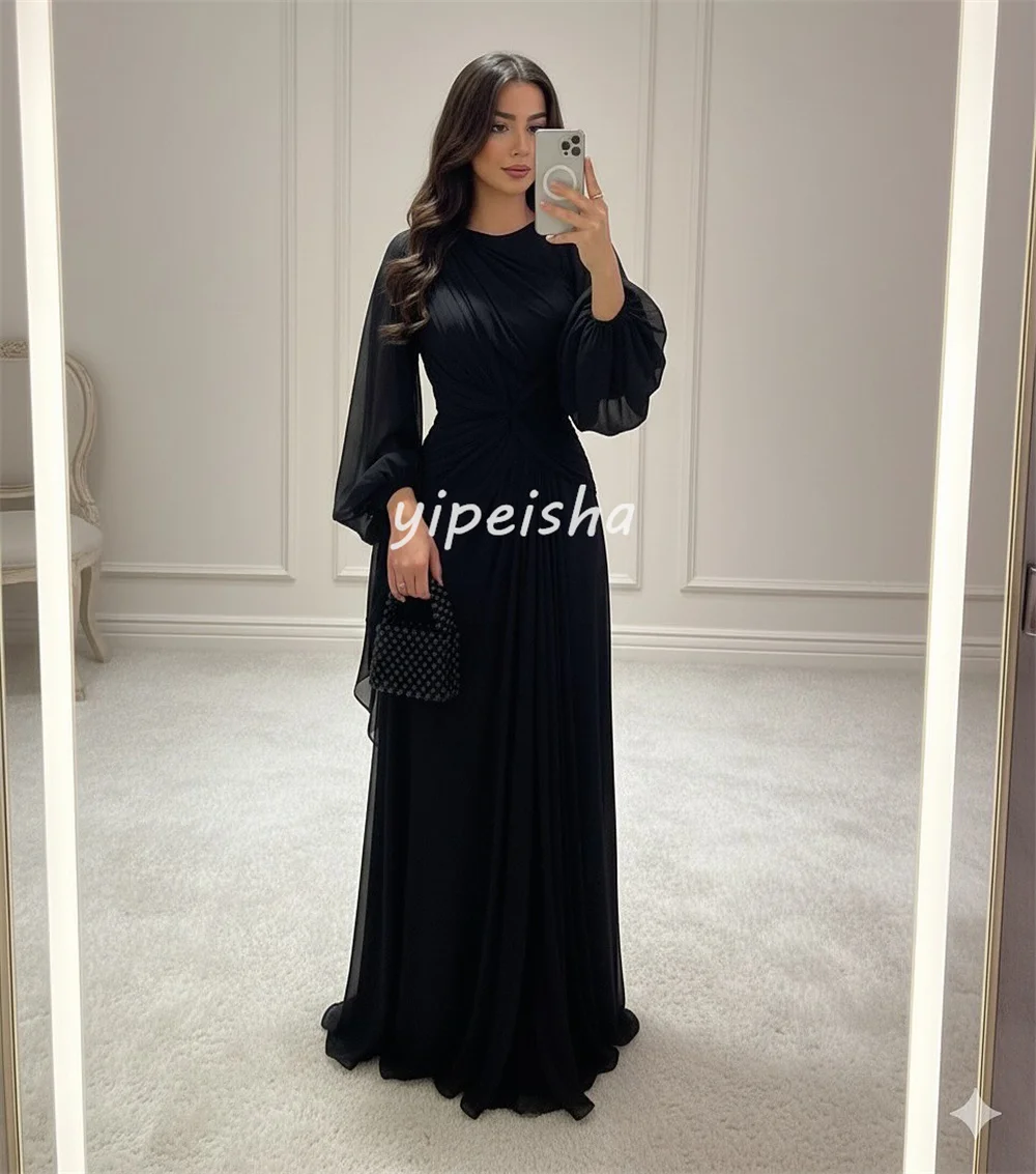 Customized Matching Modern Style Chiffon Pleat Ruched Draped A-line Scoop Neck Long Dresses Evening Dresses Sizes Available