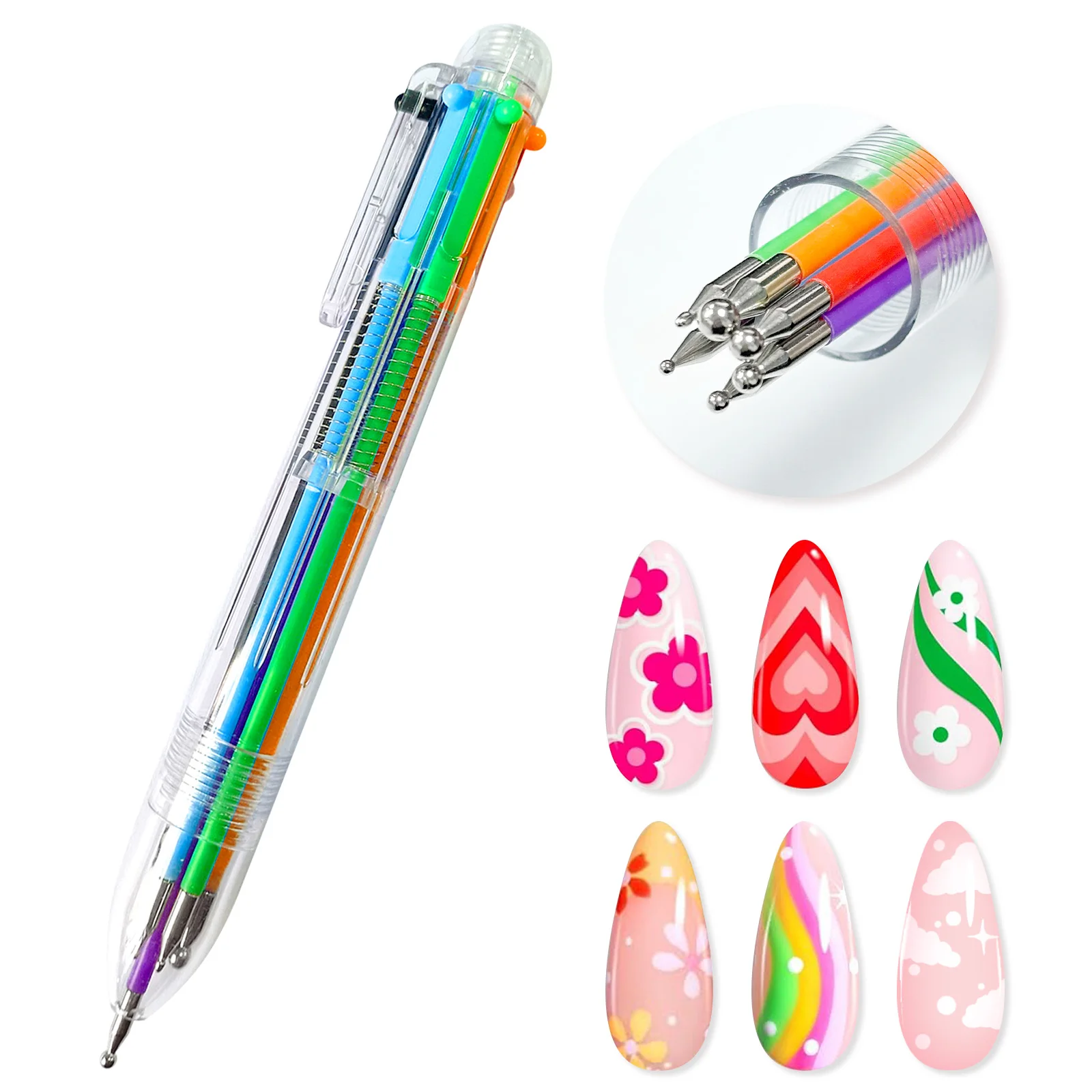 

6-in-1 Nail Dotting Pen Nail Art Dotting Tools in Ballpoint Pen Design with Wax Kit Gel Polish Painting Pen for Home Salon