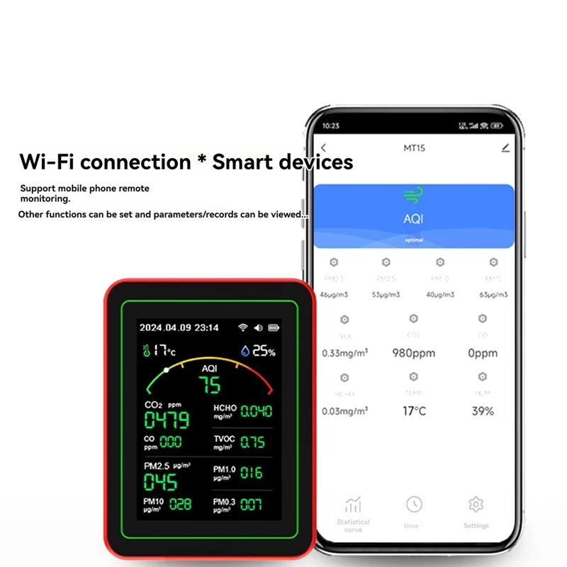 Luftqualitätsmonitor 15-in-1 Tuya WIFI wiederaufladbarer digitaler Luftqualitätsdetektor für den Haushalt CO2/CO/TVOC/HCHO/PM2.5/Temp/Humi für