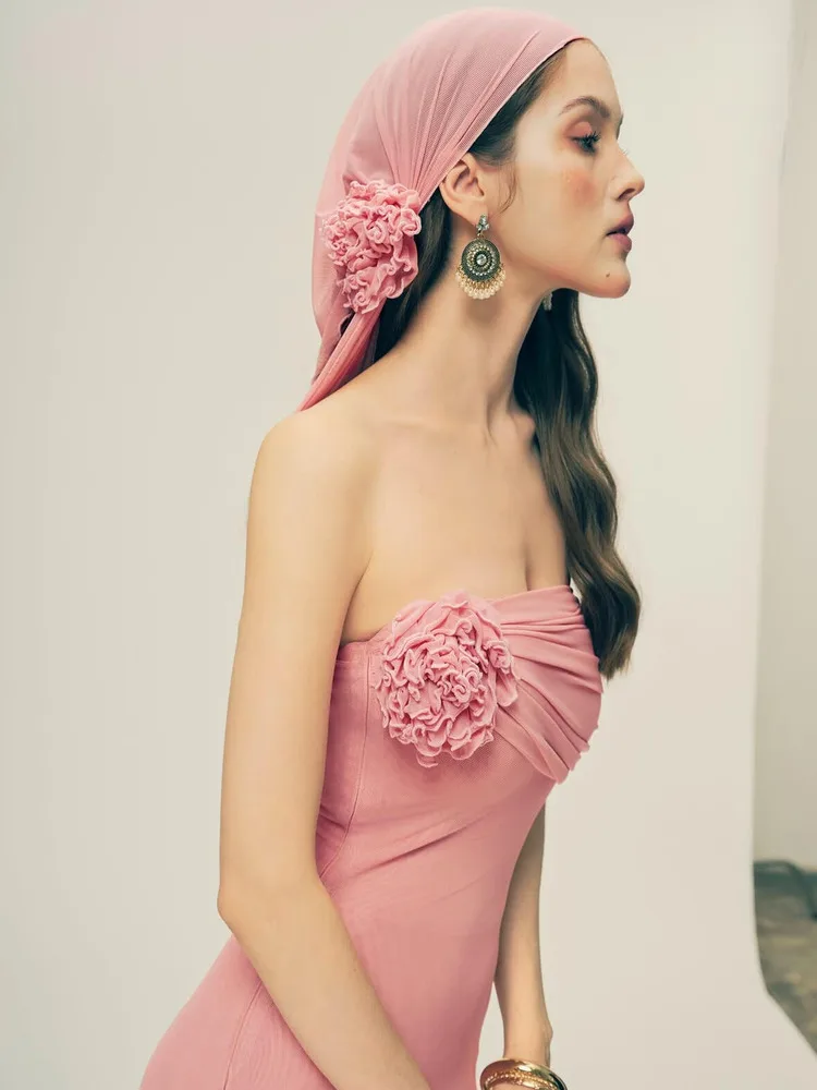 Ele Sweet Gentle Faionable 3D Floral Strapl Slim Cintura alta Dr Ladylike Vestido Otoño Boda Par Fecha Cany Di...