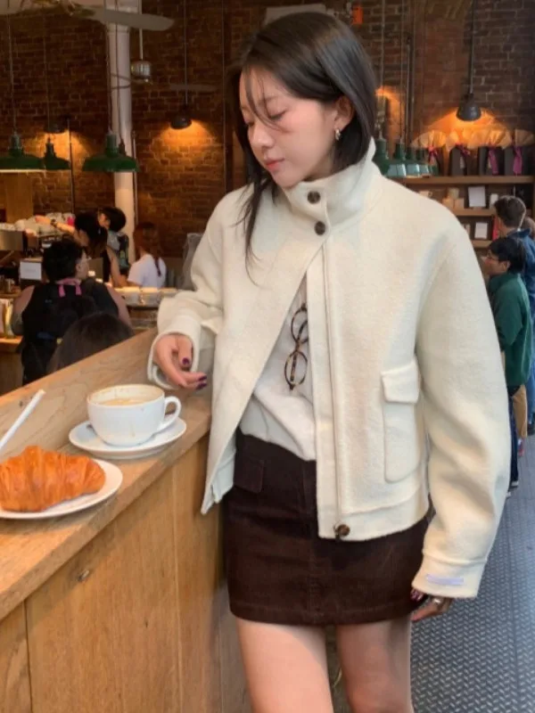 معطف صوفي من Ele Winter ort للنساء بتصميم جديد بياقة واقفة وملمس عالي الجودة ملابس خارجية عصرية Jaet #5