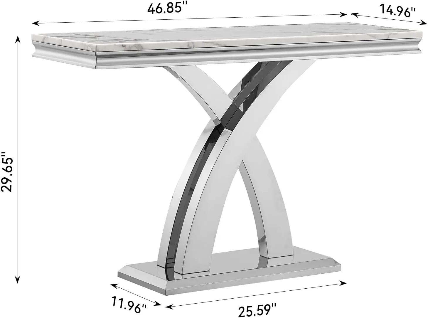 46.85'' Marble Console Table,Modern Luxury Long Narrow Console Entryway Table Hallway Table with Silver X-Shape Stainless Steel