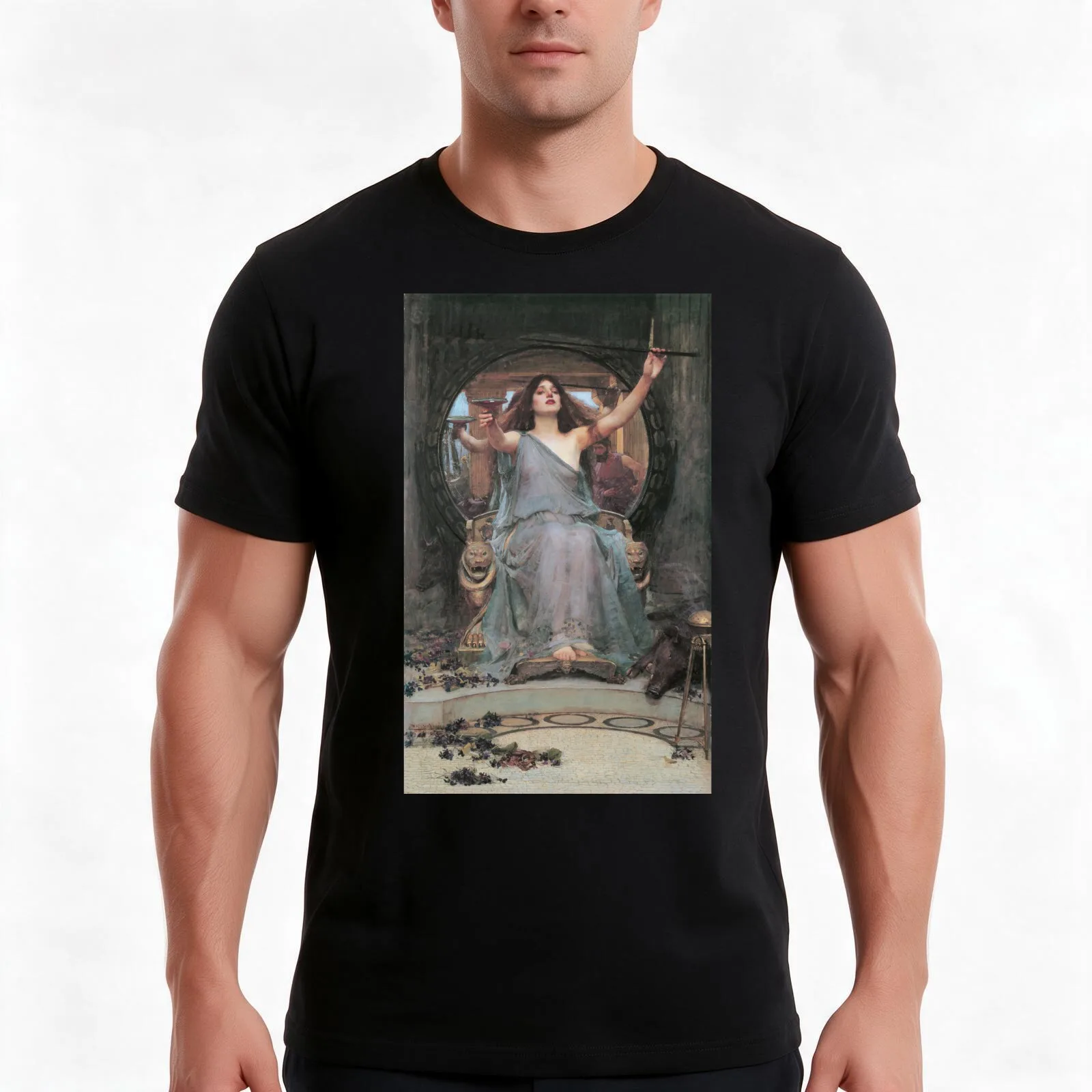 Circe Offering the Cup to Ulysses by John William Waterhouse T-Shirt, Summer Casual Cotton Tee, Oversized Streetwear Tops