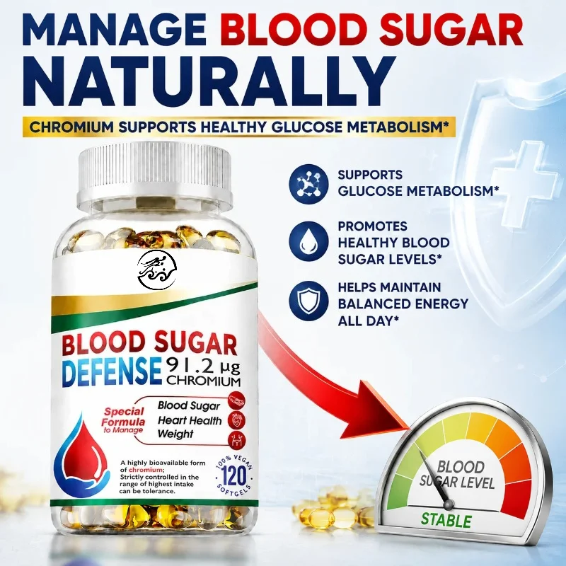 Blood Sugar Defense Capsules with 91.2μg Chromium, Support Glucose Metabolism, Balanced Blood Sugar Heart Health, Cardiovascular