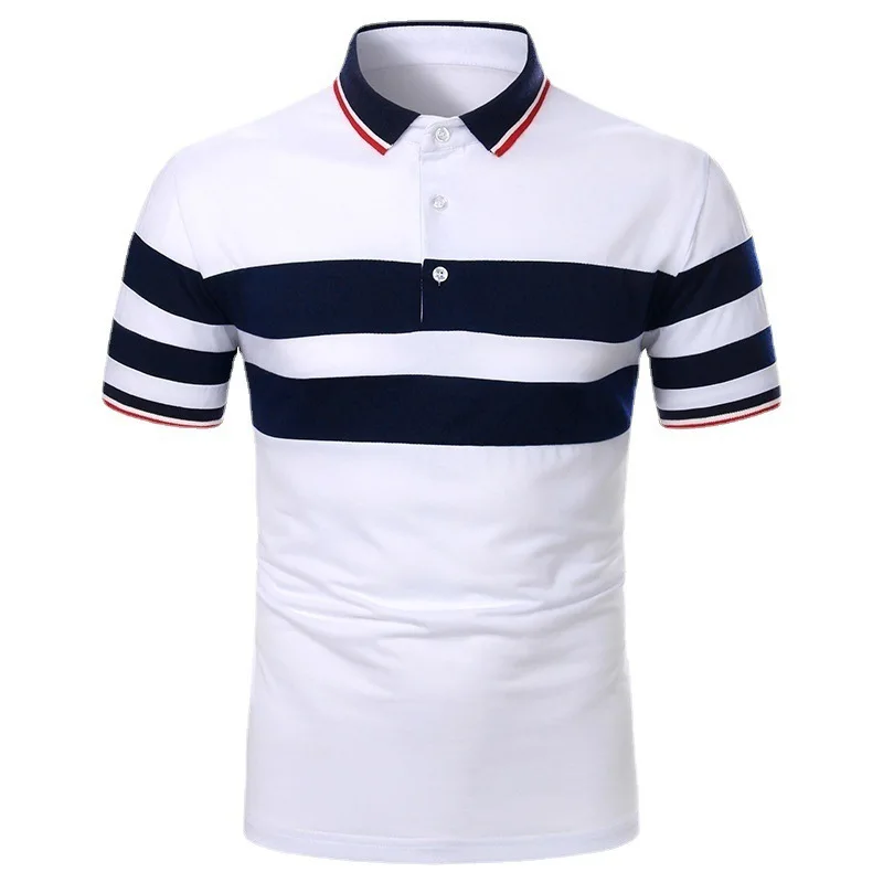 Summer Men's Short Sleeve Threaded Polo Shirt Fashion Stitching Casual Men's Short Sleeve Lapel Polo