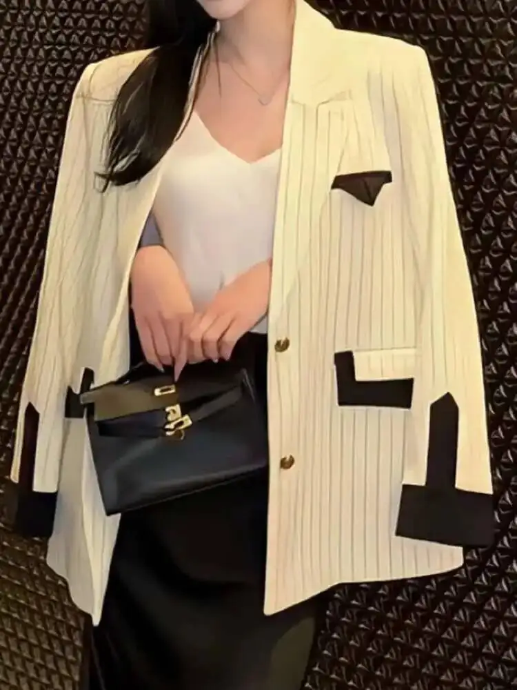 BJTZ 2025 Nieuwe Lente En Herfst Mode Temperament Single Breasted Jasje Hoge Taille Broek Set Voor Vrouwen