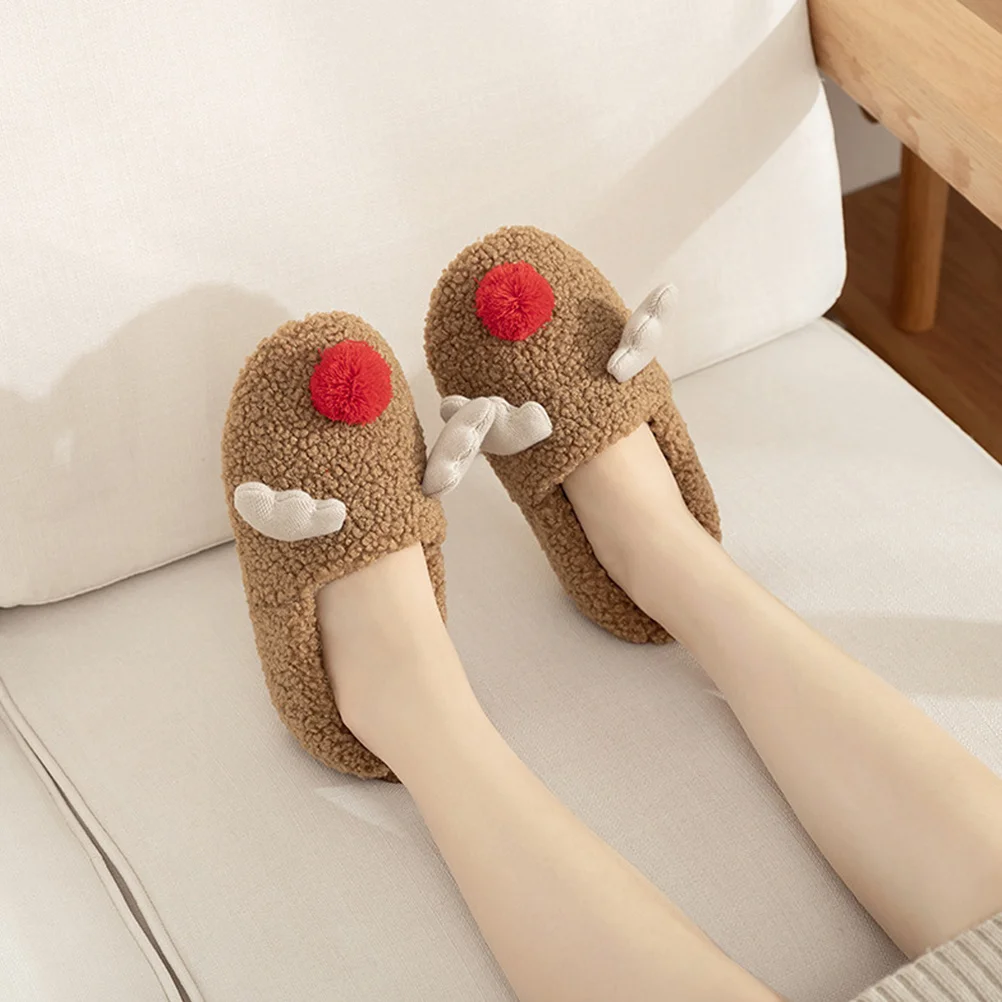 

1Pair Christmas Elk Slipper for Women Warm-Keeping Indoor Slippers Anti-Skid Sole Comfortable Home Wear Winter Gift Simple