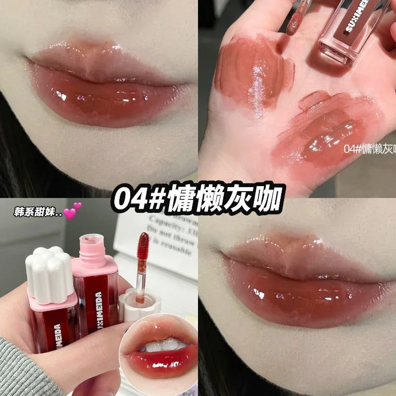 Esmalte de labios con espejo de mermelada de vino tinto, lápiz labial líquido rojo altamente pigmentado, taza antiadherente hidratante, esmalte de labios, maquillaje de tinte de labios desnudo