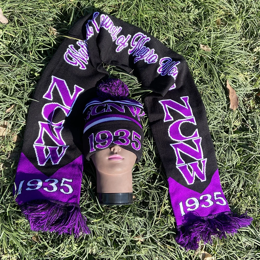 NCNW Sorority Letters 1935 Purple Black Knit Scarf Hat Set