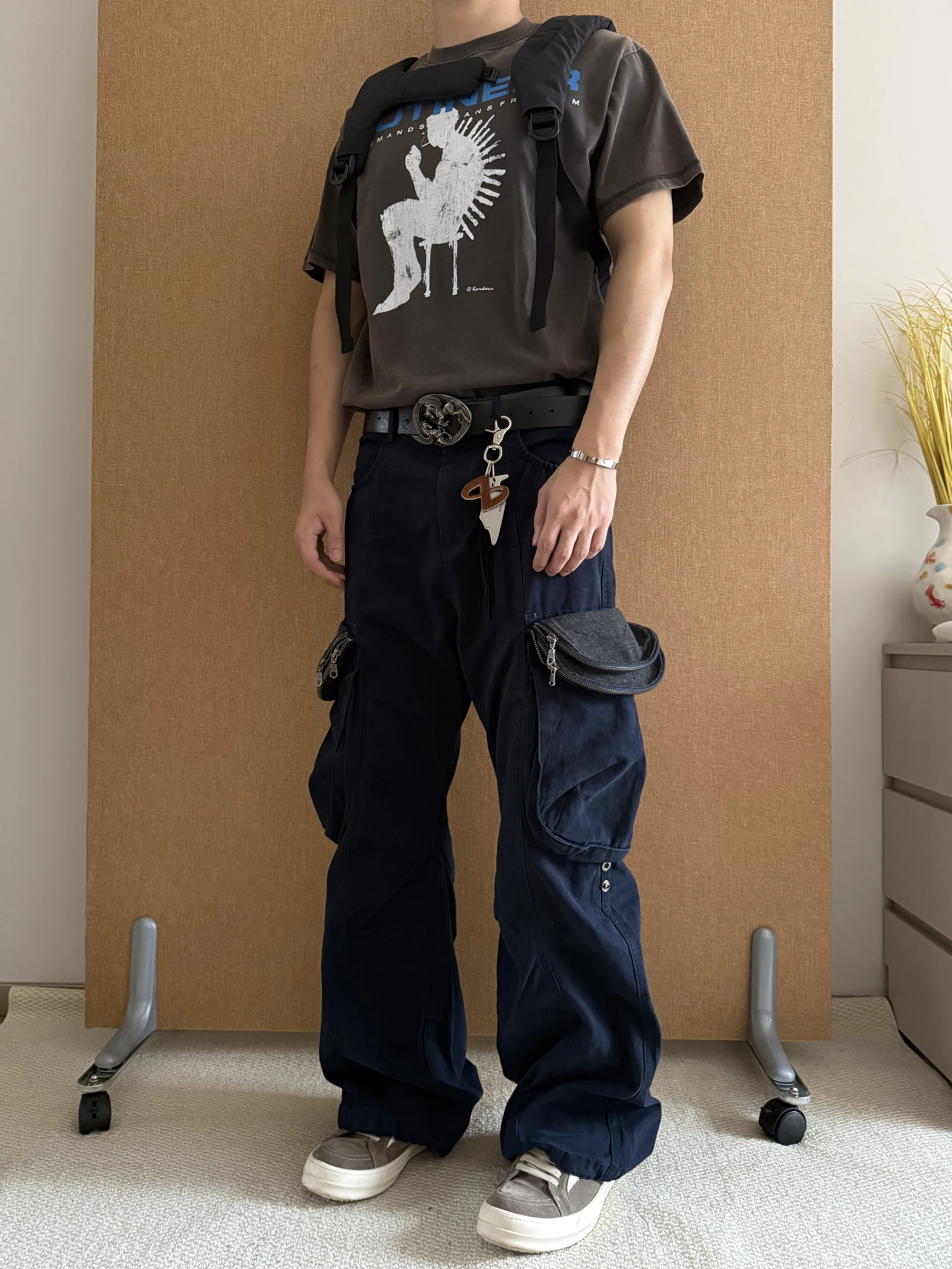 American Street Retro Double Cover Pig Cage Pants Multi Pocket Workwear Pants 3D Tailoring Knife Pants Versatile Jeans