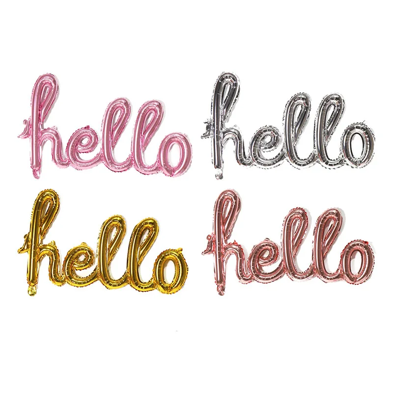 

Conjoined English Small Letter Globos Hello Independent Paper Card Packaging Gold Rose Gold Party Decorative Aluminum Balloons