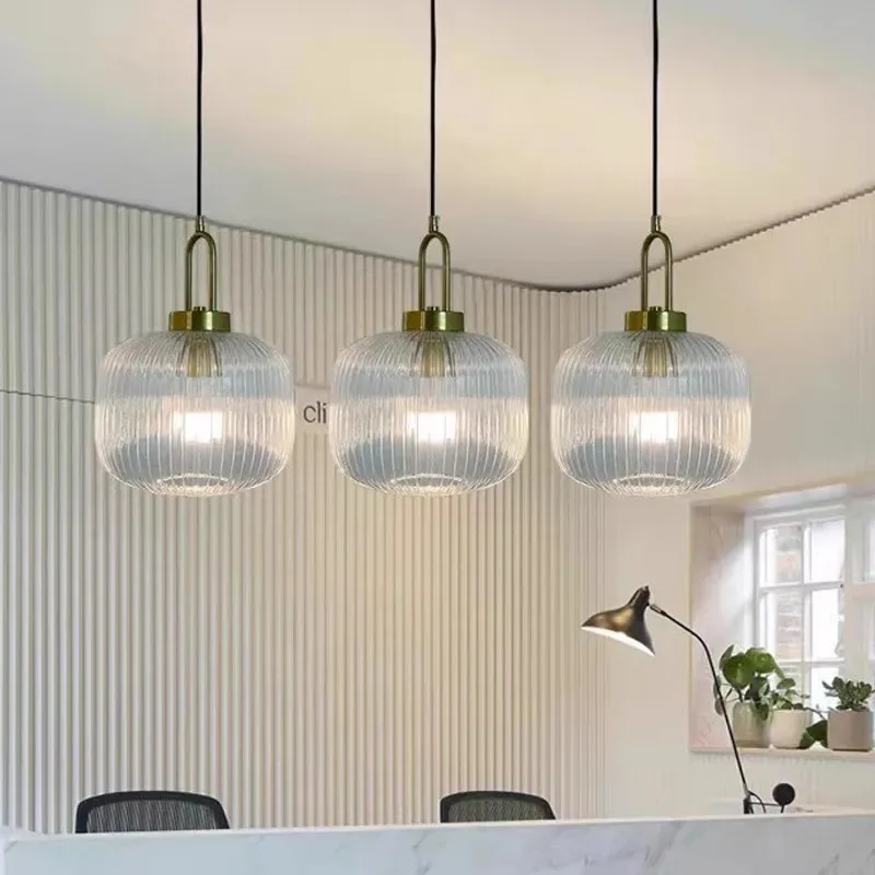 

Modern Restaurant Striped Glass Pendant Light Transparent Color Milky White Living Room Nordic Luxury Room Decoration Lighting