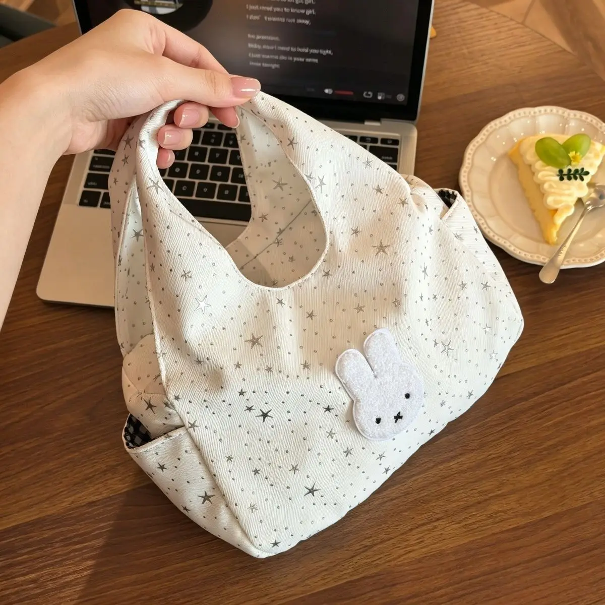 Cute Miffy Double Pocket Lunch Bag Simple Portable Handy Bento Bag For Students Girls Multifunctional Mommy Storage Bag Kawaii