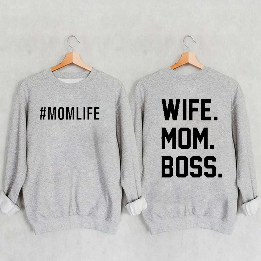 Rheaclots Women\'s Mom Life Wife Mom Boss Printed Cotton Female Cute Long Sleeves Sweatshirt