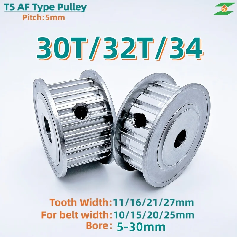 Timing Pulley T5-30T/32T/34T Bore 5-30mm Alloy Wheels AF Shape Teeth Pitch 5mm Match With T5 Width 10/15/20/25mm Timing Belt