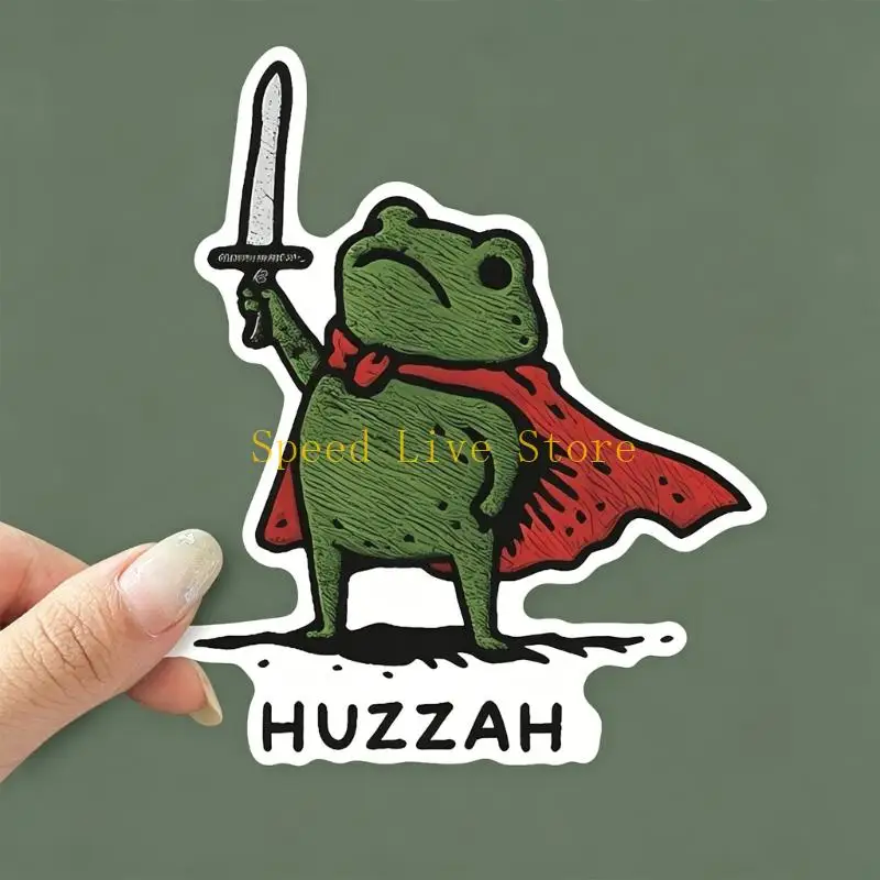 547C Small Frogs Graphics Sticker Green Frogs With Swords and Red Design Single Paper Decal for Car Dashboard Accessories Cup