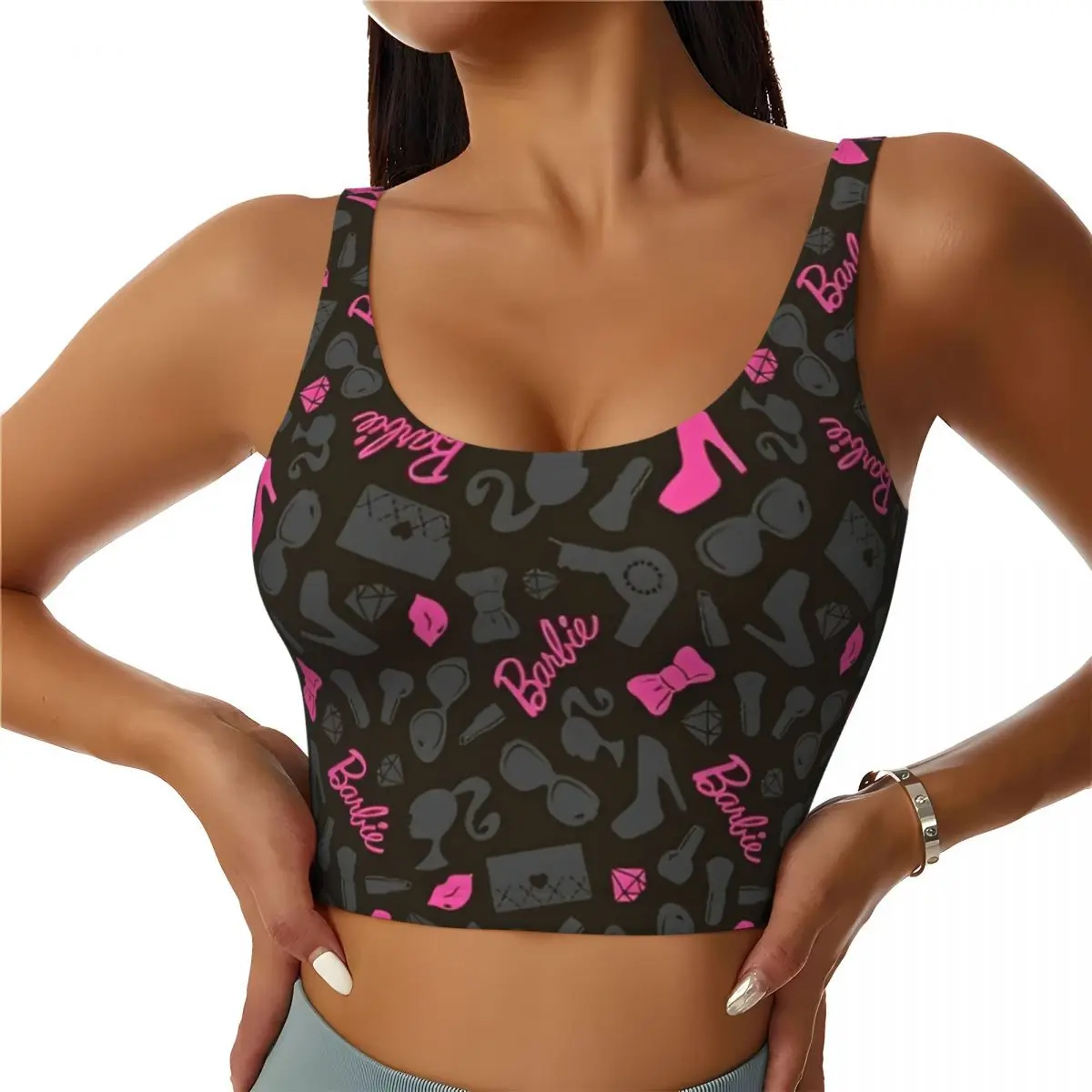 Barbie High Hell Womens' Sports Bra Longline Wirefree Padded with Medium Support Running Sport Bras With Removable Cups