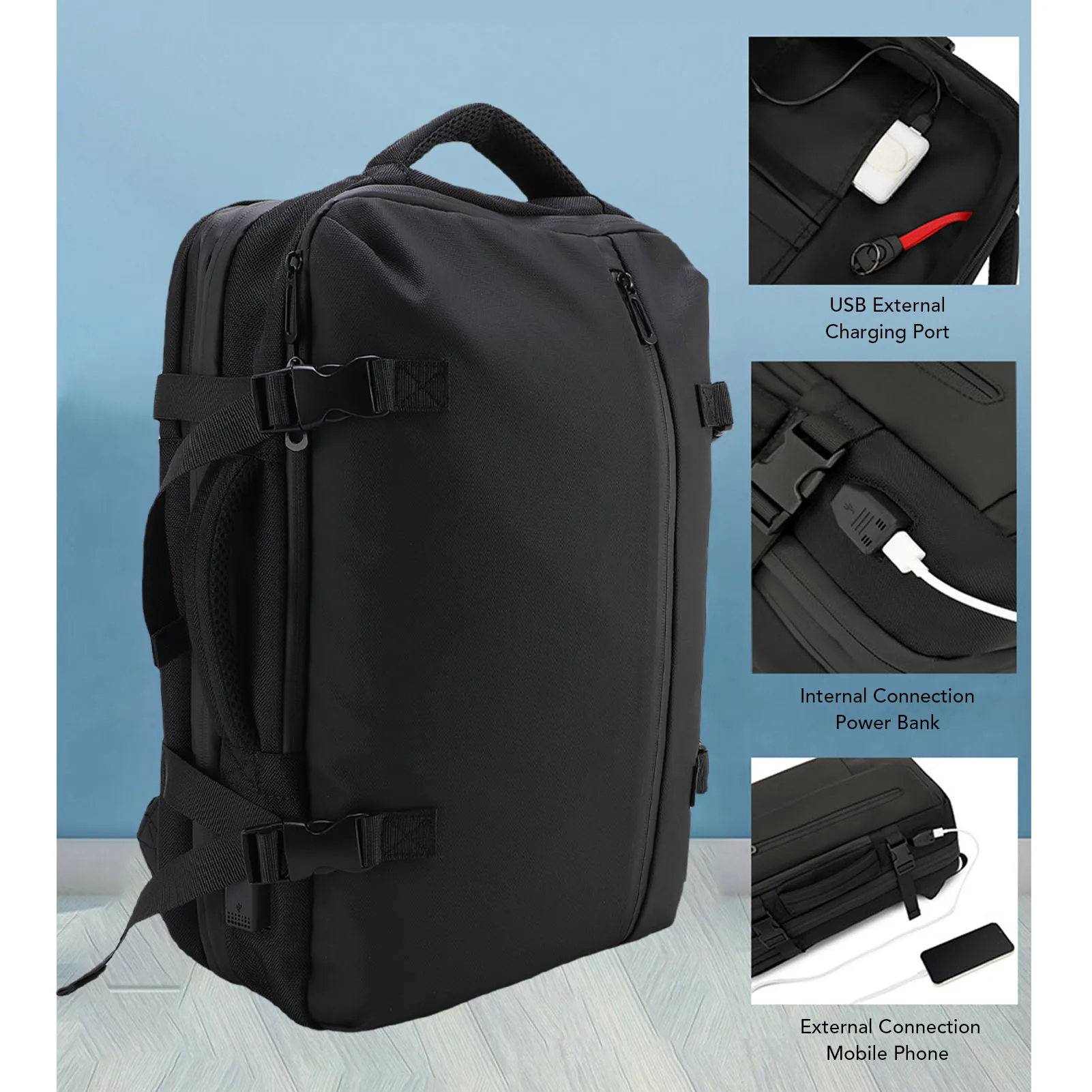 Vacuum Pump Backpack USB Charging Port 180 Degree Opening Dry Wet Separation Expandable Backpack 22L 39L 55L for Business Trip