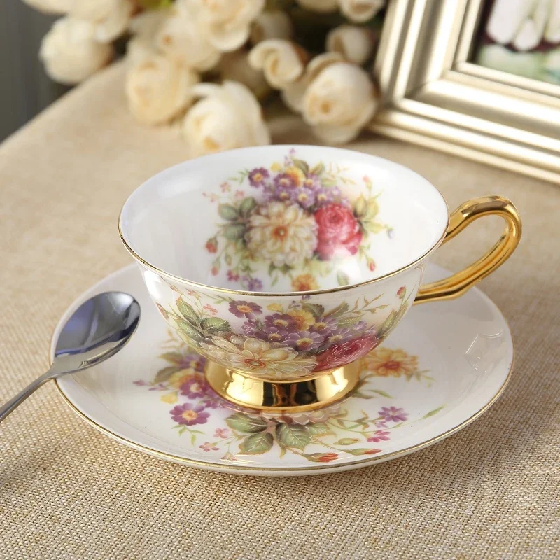 Pastoral Floral Bone China Tea Cup Saucer Spoon Set 200ml Cafe Ceramic Coffee Cup Elegant Advanced Porcelain Teacup Dropshipping